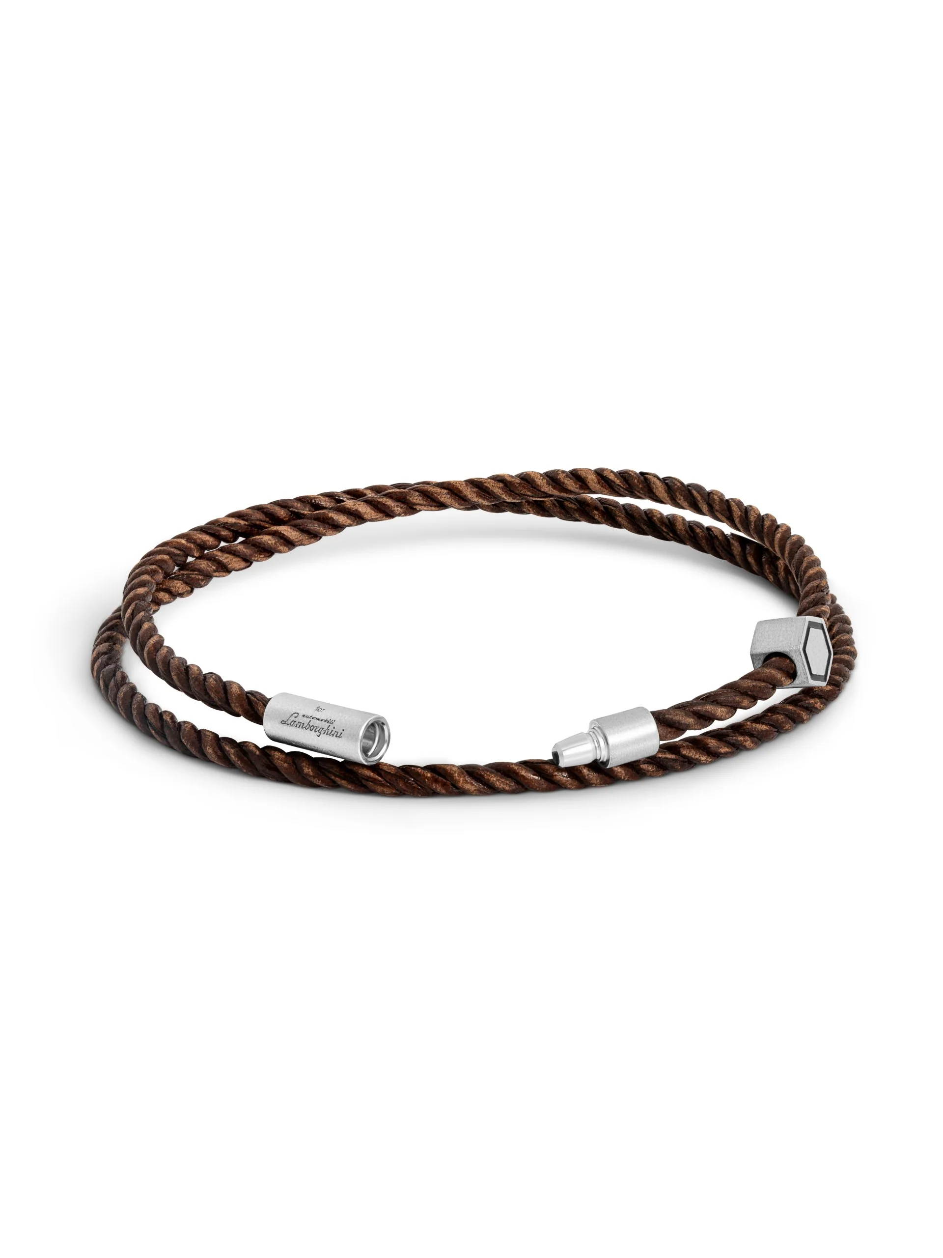 Rhodium and brown leather bracelet - Image 3